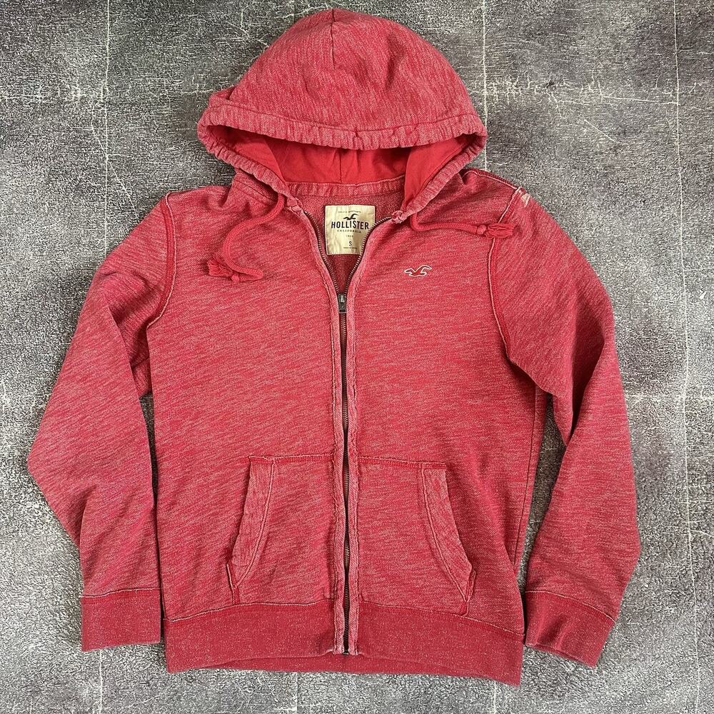 Women's Vintage Y2K Hollister Heather Red Full Zip Up Hoodie Sweatshirt Sz Small